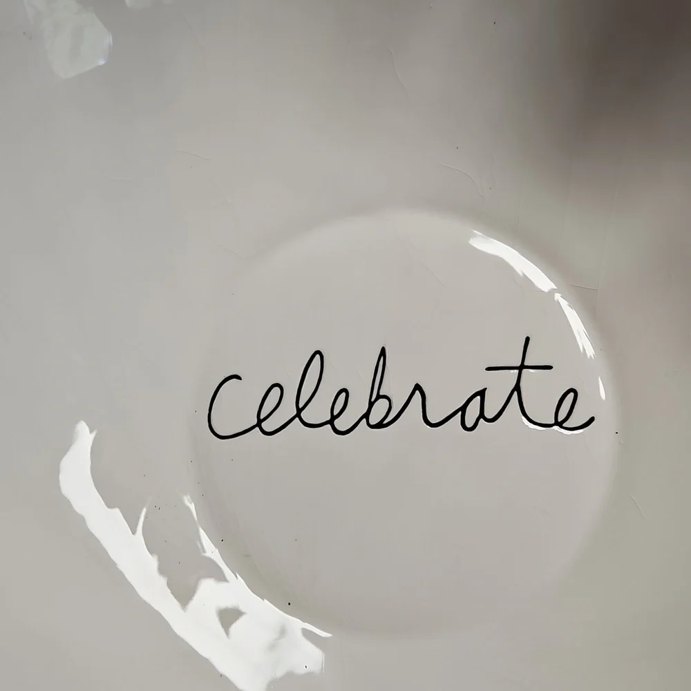 Very Festive CELEBRATE  White Bowl with Colorful Accents - NEW